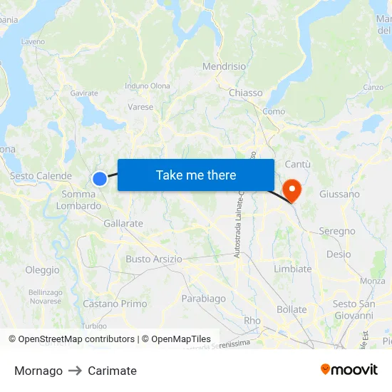 Mornago to Carimate map