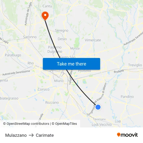 Mulazzano to Carimate map