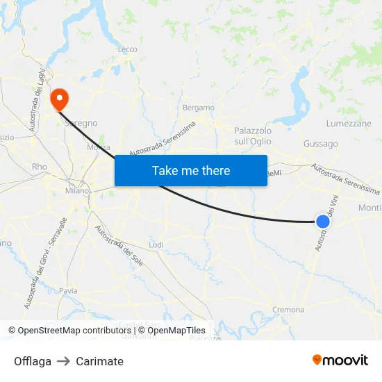 Offlaga to Carimate map