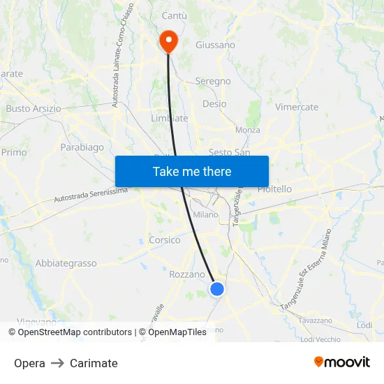 Opera to Carimate map