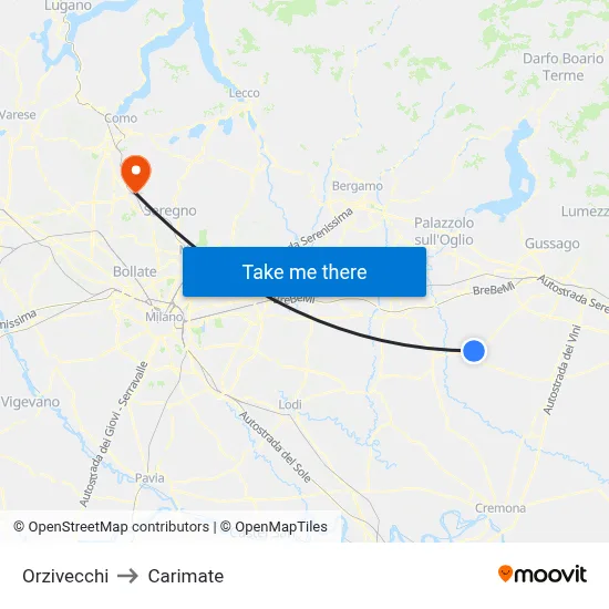 Orzivecchi to Carimate map
