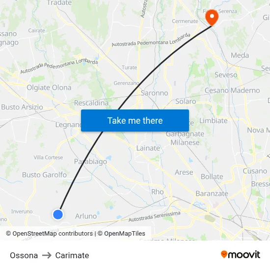 Ossona to Carimate map