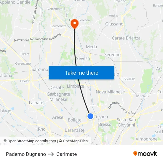 Paderno Dugnano to Carimate map