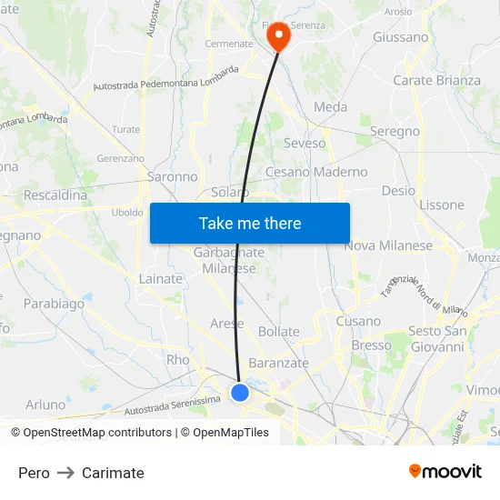 Pero to Carimate map