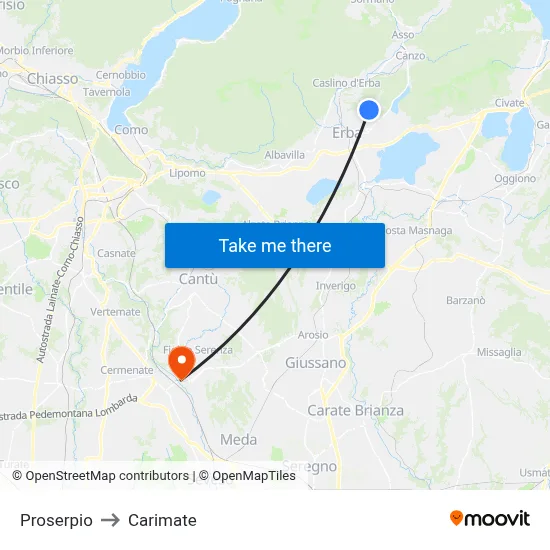 Proserpio to Carimate map
