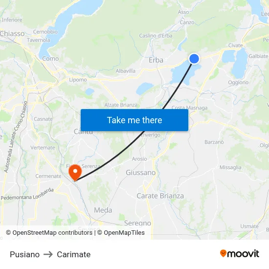 Pusiano to Carimate map