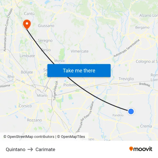 Quintano to Carimate map