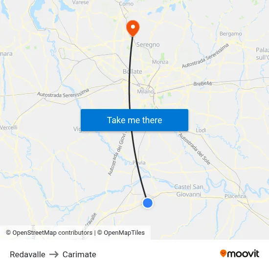 Redavalle to Carimate map