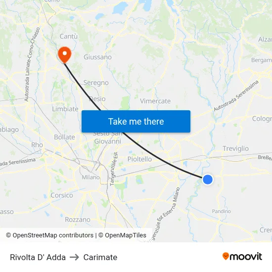 Rivolta d'Adda to Carimate map
