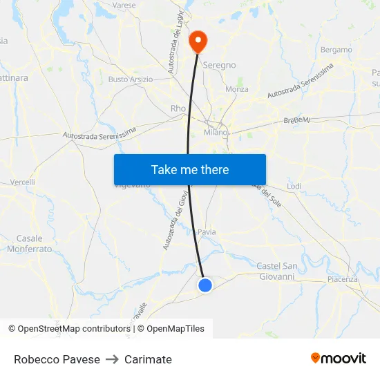 Robecco Pavese to Carimate map