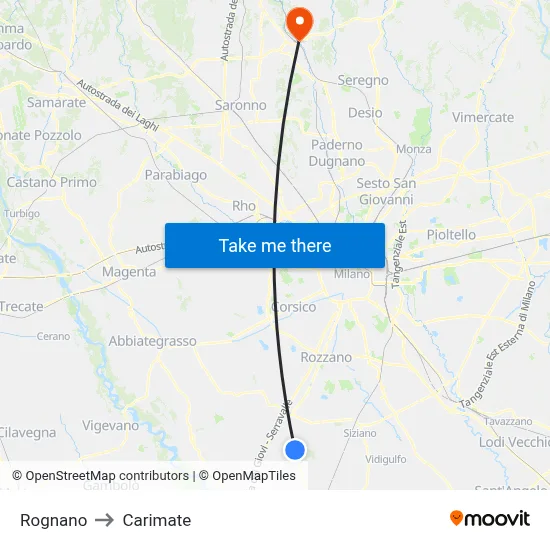 Rognano to Carimate map
