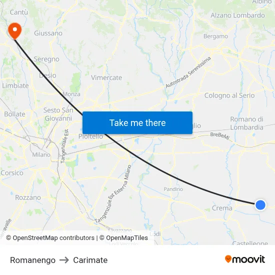 Romanengo to Carimate map
