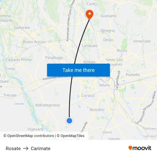 Rosate to Carimate map