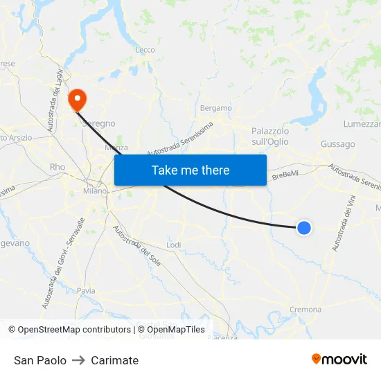 San Paolo to Carimate map