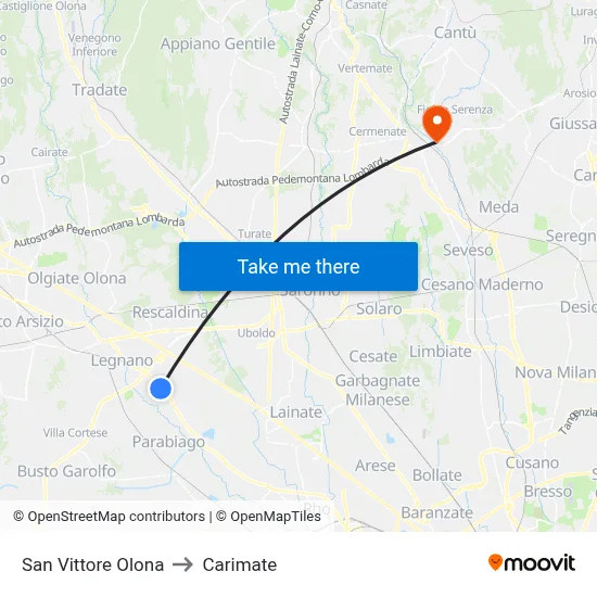 San Vittore Olona to Carimate map