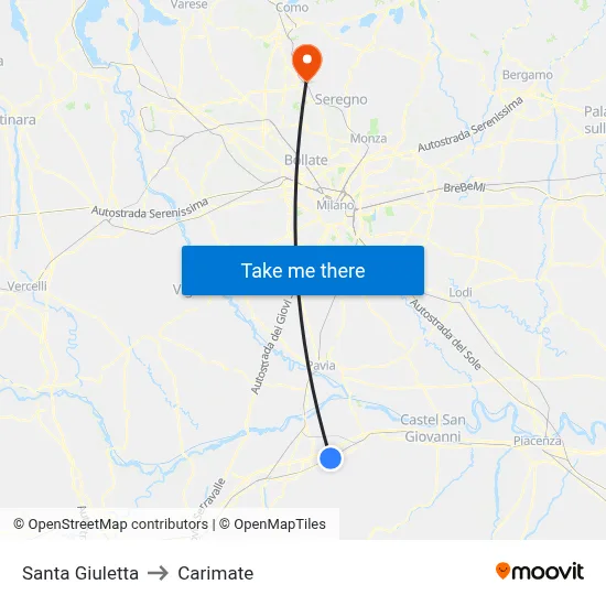 Santa Giuletta to Carimate map