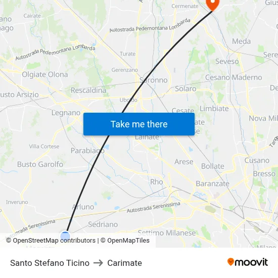Santo Stefano Ticino to Carimate map