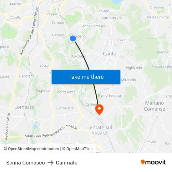 Senna Comasco to Carimate map