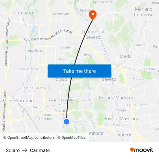 Solaro to Carimate map