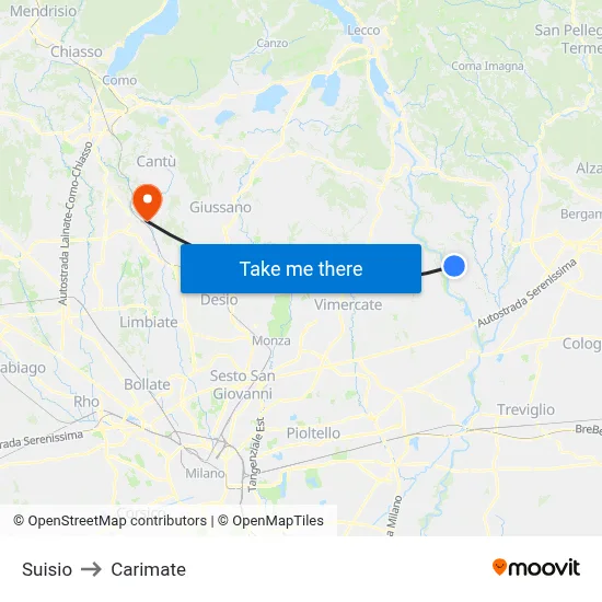 Suisio to Carimate map