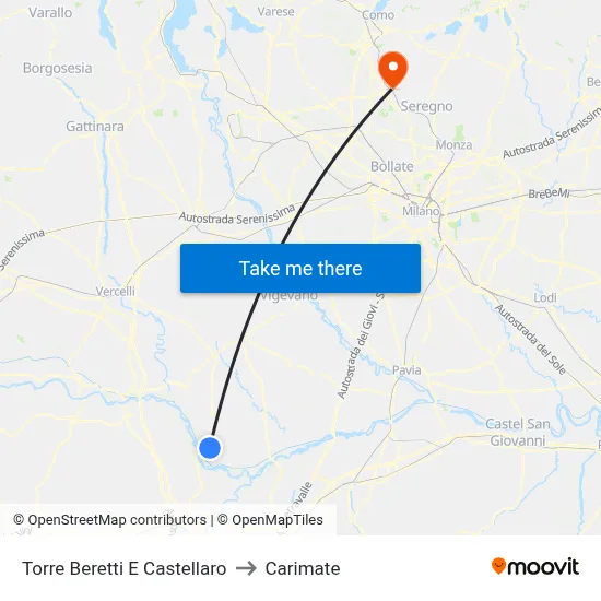 Torre Beretti e Castellaro to Carimate map
