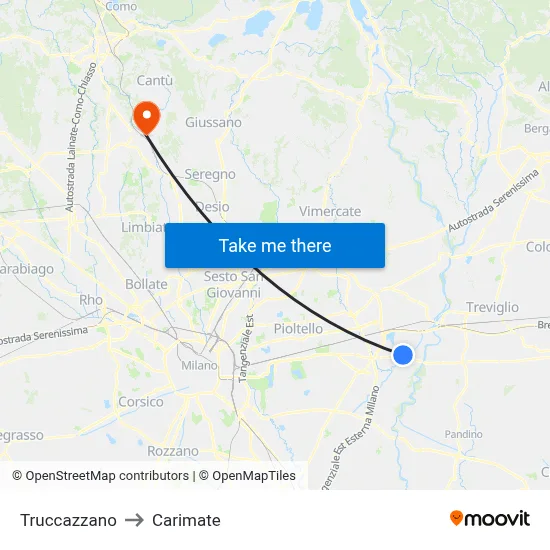 Truccazzano to Carimate map