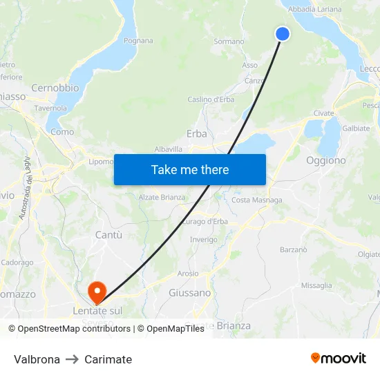Valbrona to Carimate map