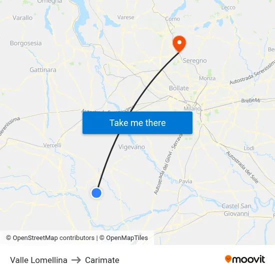 Valle Lomellina to Carimate map