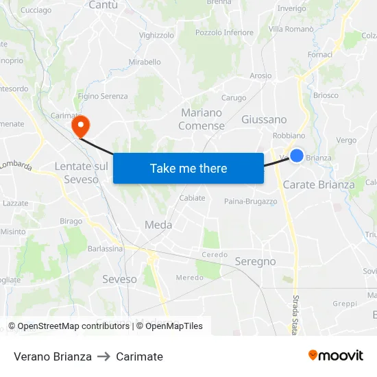 Verano Brianza to Carimate map