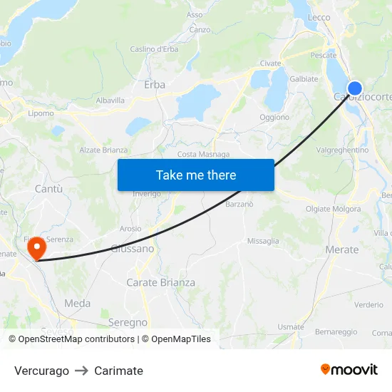Vercurago to Carimate map