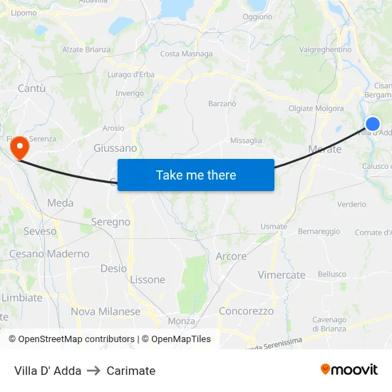 Villa D' Adda to Carimate map