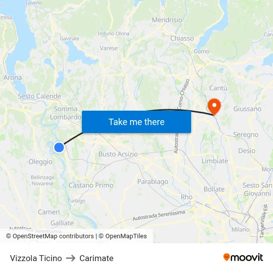 Vizzola Ticino to Carimate map