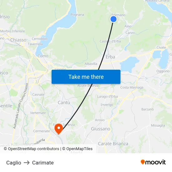 Caglio to Carimate map