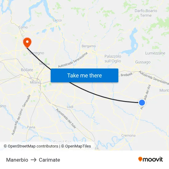 Manerbio to Carimate map
