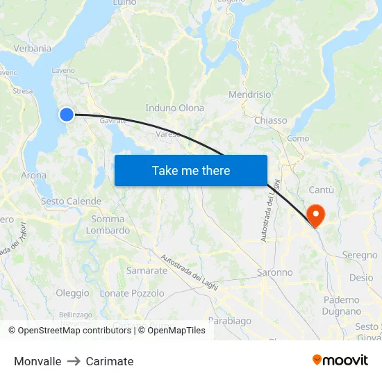 Monvalle to Carimate map