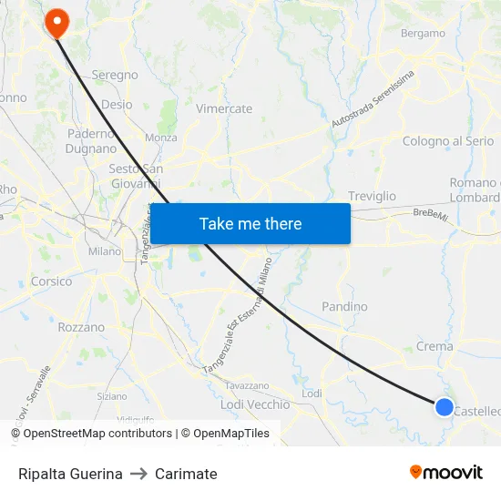 Ripalta Guerina to Carimate map