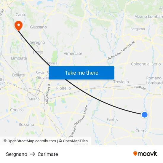 Sergnano to Carimate map