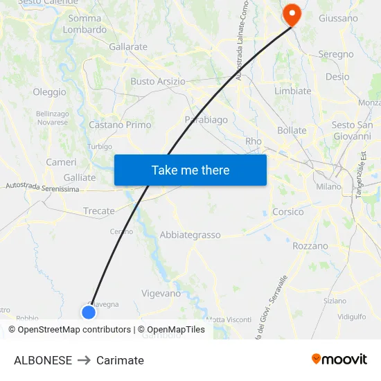 Albonese to Carimate map