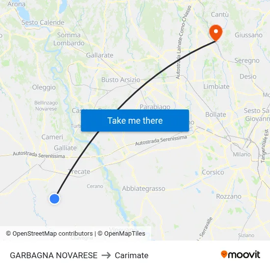 Garbagna Novarese to Carimate map