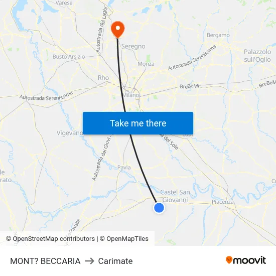 Mont'Beccaria to Carimate map
