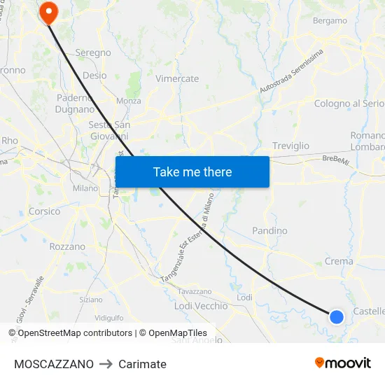 Moscazzano to Carimate map
