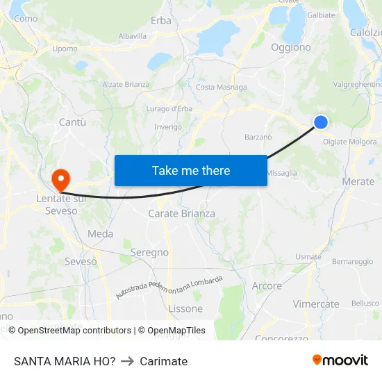 Santa Maria Ho? to Carimate map