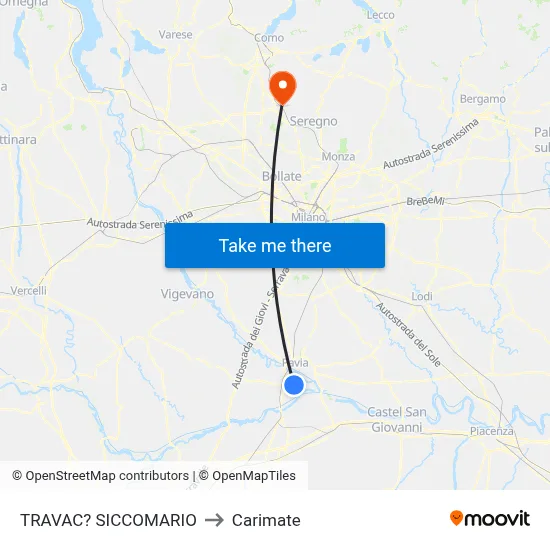 Travacò Siccomario to Carimate map