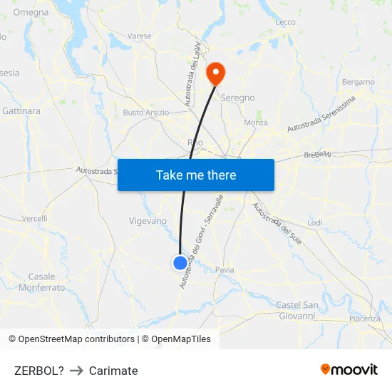 Zerbol to Carimate map
