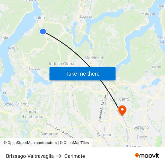 Brissago-Valtravaglia to Carimate map