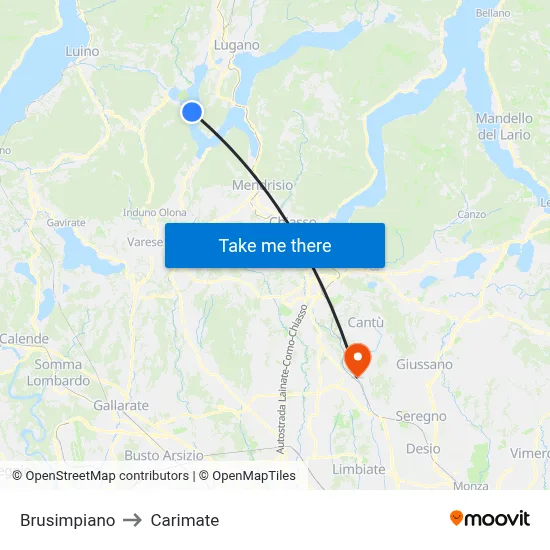 Brusimpiano to Carimate map
