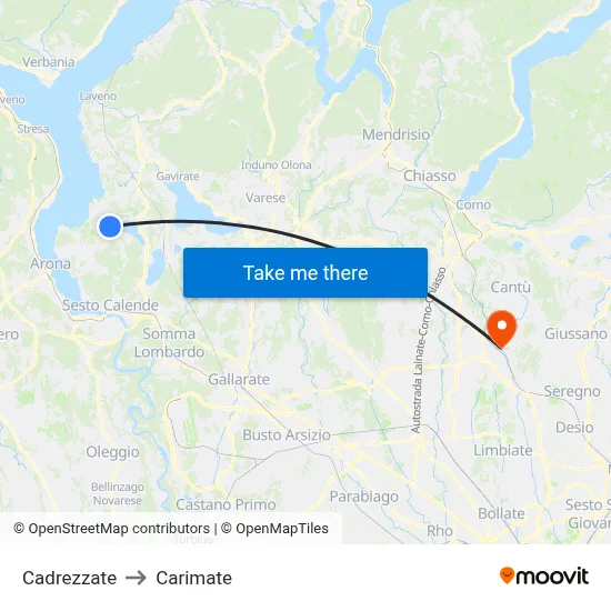 Cadrezzate to Carimate map