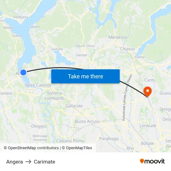 Angera to Carimate map