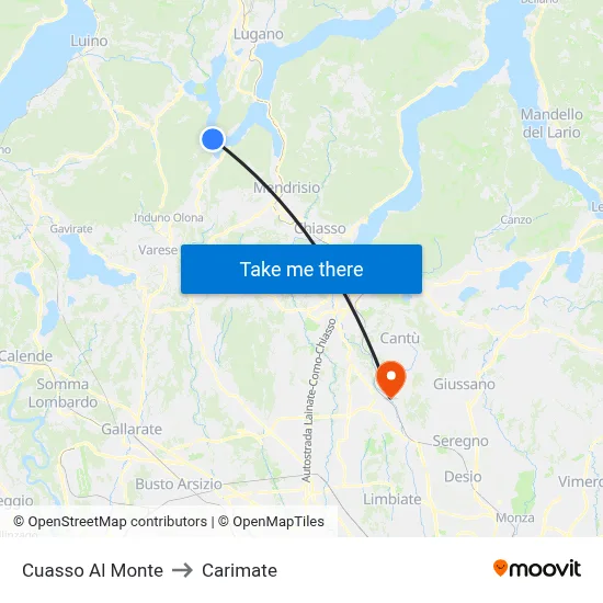 Cuasso Al Monte to Carimate map