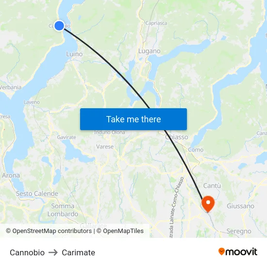 Cannobio to Carimate map